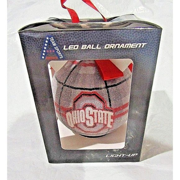 NCAA Ohio State Buckeyes LED Ball Ornament Glitter Plaid by Team Sports America - Picture 1 of 6